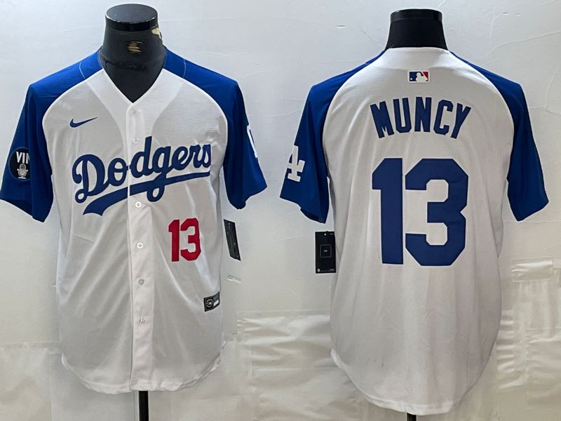 Men Los Angeles Dodgers 13 Muncy White blue Fashion Nike Game MLB Jersey style 2